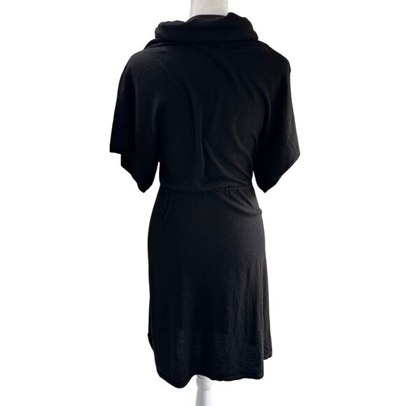 Theory Black Merino Wool Soft Light Weight Cowl Short Sleeve Sweater Dress Small - Picture 4 of 6